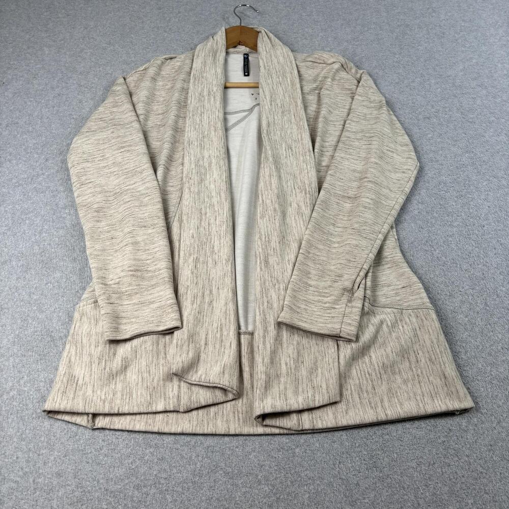 Kuhl Jacket Women Medium Beige Open Front Knit Cardigan Coatigan Travel Cozy